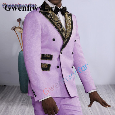 Gwenhwyfar Costume Homme férfi esküvői öltöny, bézs nyomatú, fekete pont, hajtókaparti vőfélyruha, kétrészes blézer nadrággal