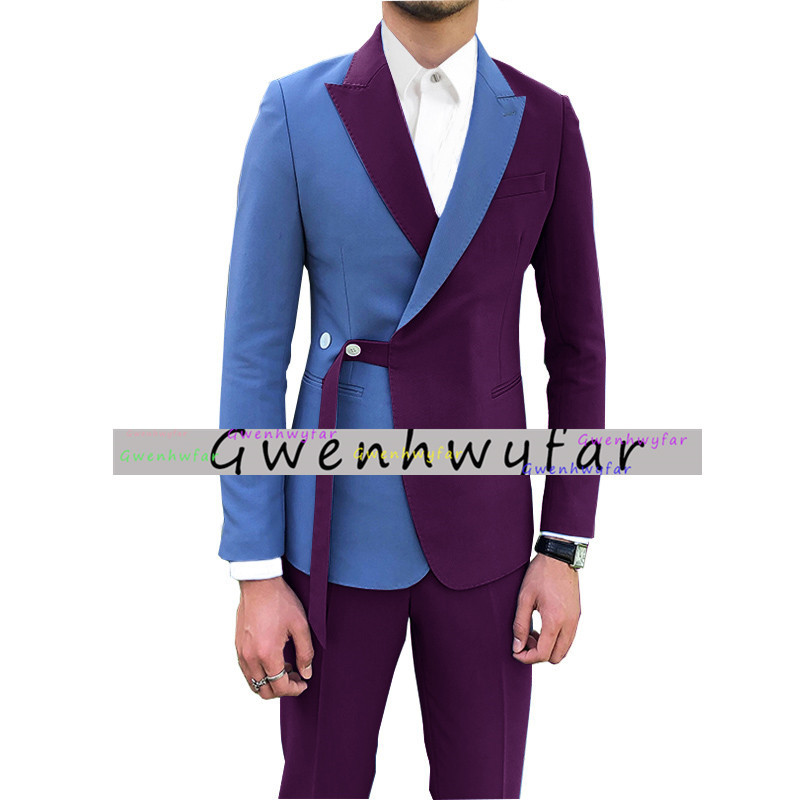 Gwenhwyfar 2020 (Blézer+nadrág) Fényes férfi öltönyök, 2 részes, csúcsos hajtókás, alkalmi piros szmokingok esküvői vőfélyeknek, férfi öltönyök