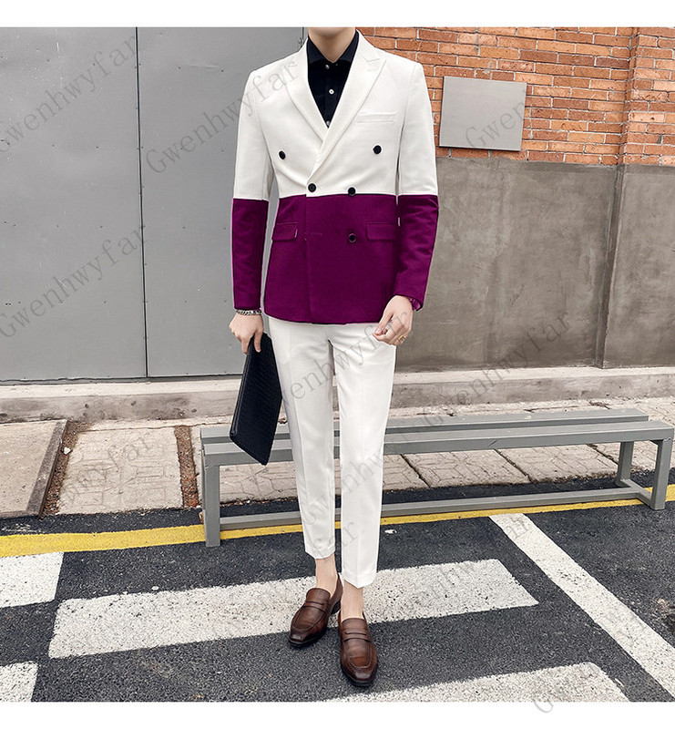 Gwenhwyfar 2020 party öltönyök férfi férfi karcsú szabású öltönyök nadrág szalagavató babakék öltöny Homme dupla szellőző öltöny kontraszt