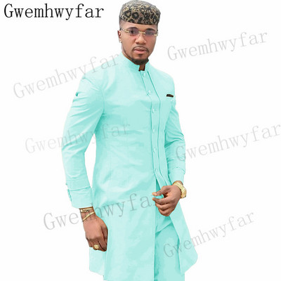 Gwenhwyfar világoskék 2 részes férfi öltöny jelmez Homme groomsmen legjobb esküvői öltönyök férfi vőlegény szmoking blézer