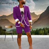 Gwenhwyfar New Arrival Fashion Suit Lila nyári öltönyök Férfi Beach Party 2 db öltöny (kabát+nadrág) Egyedi öltöny
