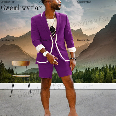 Gwenhwyfar New Arrival Fashion Suit Lila nyári öltönyök Férfi Beach Party 2 db öltöny (kabát+nadrág) Egyedi öltöny