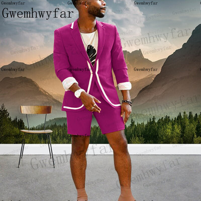 Gwenhwyfar New Arrival Fashion Suit Lila nyári öltönyök Férfi Beach Party 2 db öltöny (kabát+nadrág) Egyedi öltöny