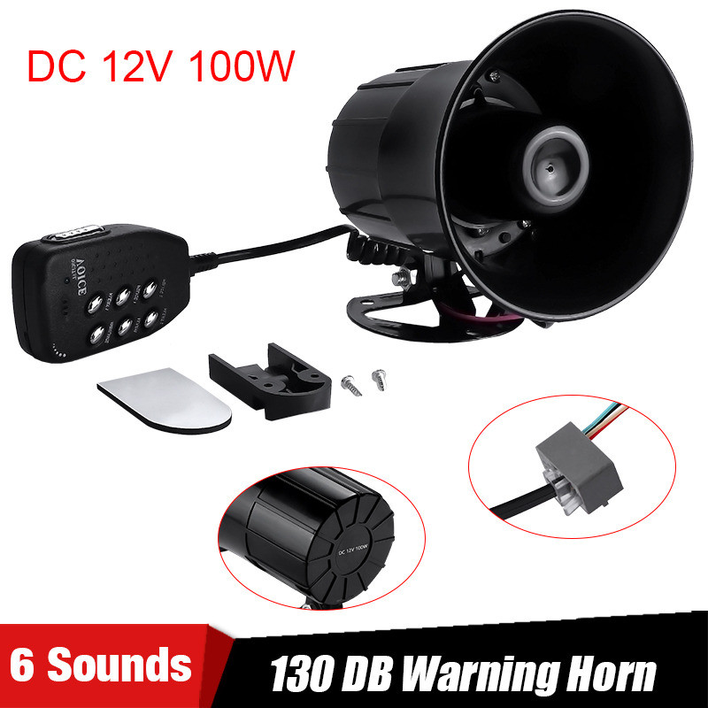 Motorkerékpár autó automatikus hangos riasztó kürt Hat hangos hangszóró megafon riasztó furgon teherautó hajó 12V 100W 130db