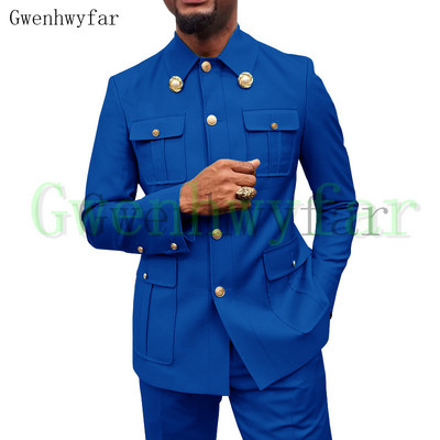 Gwenhwyfar Army Green Safari Férfi öltönyök Testre szabott blézerek Nadrágok Normál üzleti kauzális buli Énekes vőlegény esküvői bál