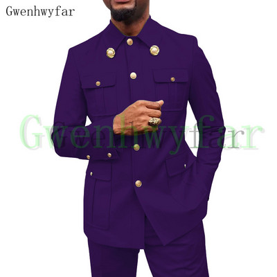 Gwenhwyfar Army Green Safari Férfi öltönyök Testre szabott blézerek Nadrágok Normál üzleti kauzális buli Énekes vőlegény esküvői bál