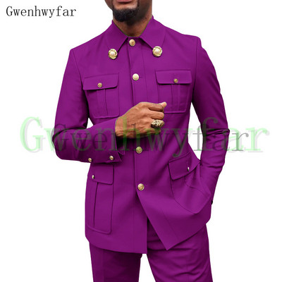 Gwenhwyfar Army Green Safari Férfi öltönyök Testre szabott blézerek Nadrágok Normál üzleti kauzális buli Énekes vőlegény esküvői bál