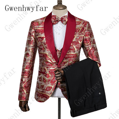 Gwenhwyfar férfi ruha virágmintás öltöny, rózsaszín, klasszikus, egygombos hornyolt hajtóka Elegáns báli parti szmoking (kabát+mellény+nadrág)