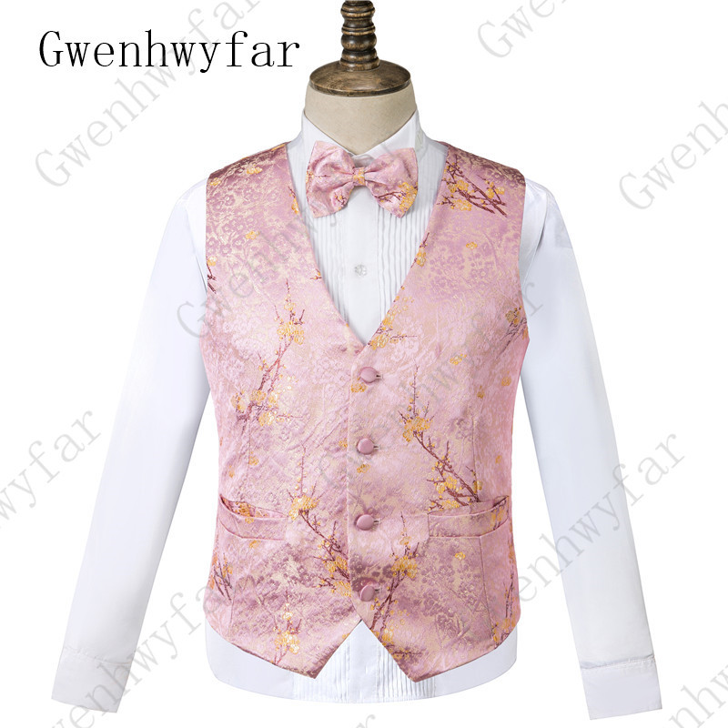 Gwenhwyfar férfi ruha virágmintás öltöny, rózsaszín, klasszikus, egygombos hornyolt hajtóka Elegáns báli parti szmoking (kabát+mellény+nadrág)