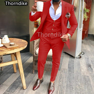 Thorndike 2022 új férfi, 3 részes pezsgőruhák formális üzleti hajtókás, vékony szabású szmoking vőlegény vőlegény esküvő