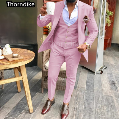 Thorndike 2022 új férfi, 3 részes pezsgőruhák formális üzleti hajtókás, vékony szabású szmoking vőlegény vőlegény esküvő