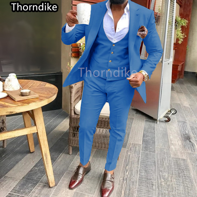 Thorndike 2022 új férfi, 3 részes pezsgőruhák formális üzleti hajtókás, vékony szabású szmoking vőlegény vőlegény esküvő