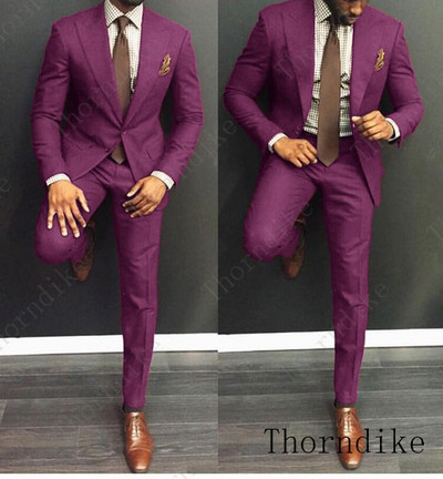 Thorndike Tide Férfi Színes divatos esküvői öltöny Egyedi méretű Levendula Lila Bézs Zöld Kék Piros Kosztüm kabát és nadrág Szmoking