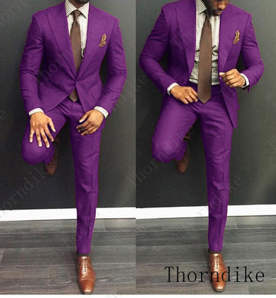 Thorndike Tide Férfi Színes divatos esküvői öltöny Egyedi méretű Levendula Lila Bézs Zöld Kék Piros Kosztüm kabát és nadrág Szmoking