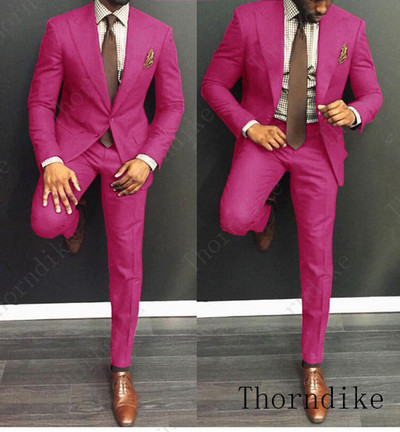 Thorndike Tide Férfi Színes divatos esküvői öltöny Egyedi méretű Levendula Lila Bézs Zöld Kék Piros Kosztüm kabát és nadrág Szmoking