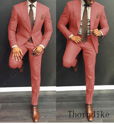 Thorndike Tide Férfi Színes divatos esküvői öltöny Egyedi méretű Levendula Lila Bézs Zöld Kék Piros Kosztüm kabát és nadrág Szmoking