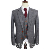 Costume pentru bărbați din lână tweed gri pentru iarnă 3 piese Formal nunta Mire Tuxedo Masculin Business Moda Costum Jachetă Vestă cu pantaloni