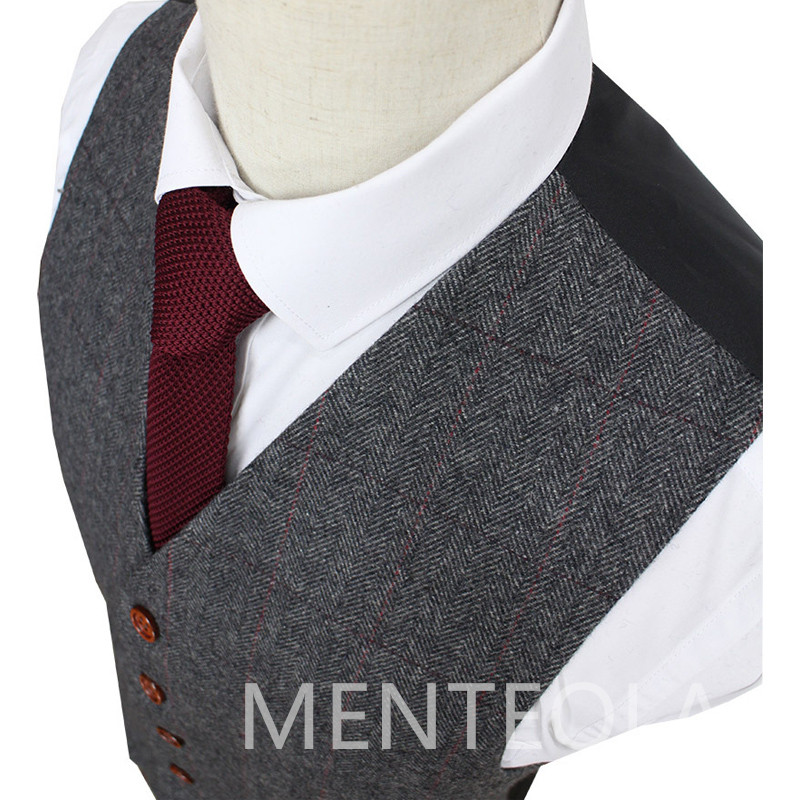 Costume pentru bărbați din lână tweed gri pentru iarnă 3 piese Formal nunta Mire Tuxedo Masculin Business Moda Costum Jachetă Vestă cu pantaloni