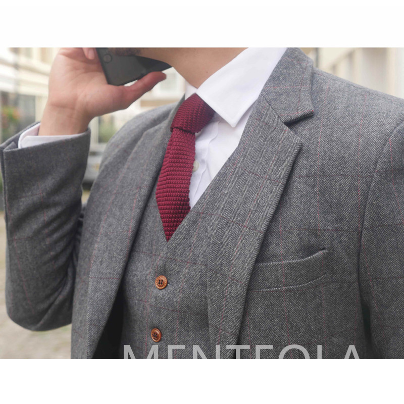 Costume pentru bărbați din lână tweed gri pentru iarnă 3 piese Formal nunta Mire Tuxedo Masculin Business Moda Costum Jachetă Vestă cu pantaloni