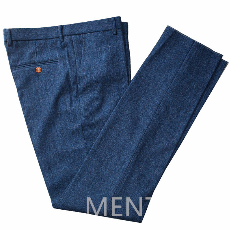 Costume de bărbați din lână din tweed în spina de pește pentru afaceri 3 piese formale nunta smoking mire rever crestat jachetă de modă masculină vestă pantaloni