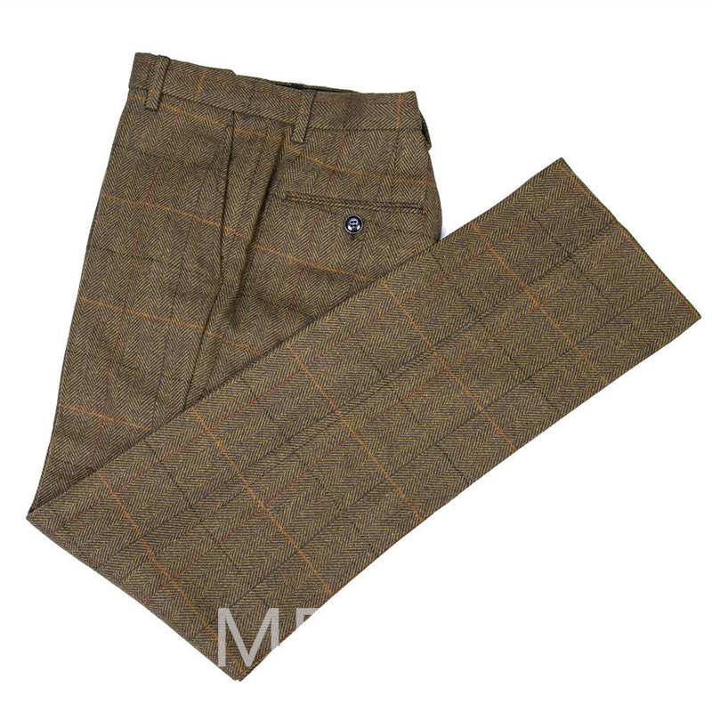 Costume de bărbați din lână tweed maro pentru afaceri iarna vintage cu rever crestat Jachetă 3 piese cu vestă pantaloni stil britanic