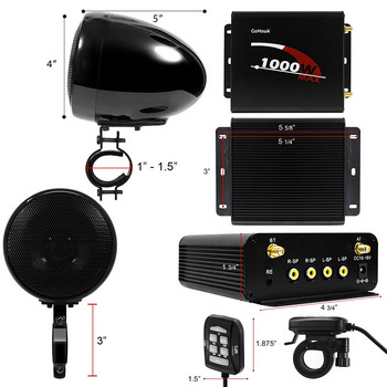 Aileap 1000 W Мотоциклетно аудио 4CH усилвател Система за високоговорители за лодка, поддържа Bluetooth, USB, AUX, FM радио, SD карта, кабелно управление