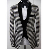 Costume de nuntă în carouri din picioare de hound pentru bărbați, smoking, smoking, set de 3 piese pentru bărbați, vestă, vestă, pantaloni negri, costum de modă