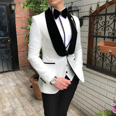 Costume pentru bărbați slim fit cu rever negru cu șal șal, smoking de mire, pentru bărbați, blazer de bal, 3 buc (sacou+pantaloni+ vestă)
