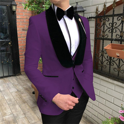 Costume pentru bărbați slim fit cu rever negru cu șal șal, smoking de mire, pentru bărbați, blazer de bal, 3 buc (sacou+pantaloni+ vestă)