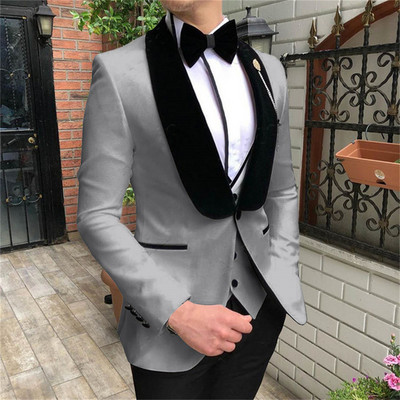 Costume pentru bărbați slim fit cu rever negru cu șal șal, smoking de mire, pentru bărbați, blazer de bal, 3 buc (sacou+pantaloni+ vestă)