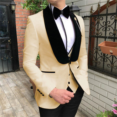 Costume pentru bărbați slim fit cu rever negru cu șal șal, smoking de mire, pentru bărbați, blazer de bal, 3 buc (sacou+pantaloni+ vestă)