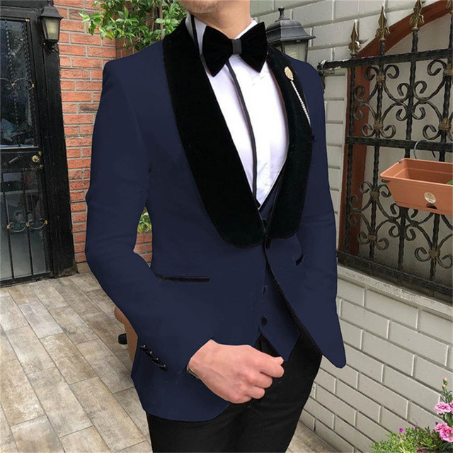 Costume pentru bărbați slim fit cu rever negru cu șal șal, smoking de mire, pentru bărbați, blazer de bal, 3 buc (sacou+pantaloni+ vestă)