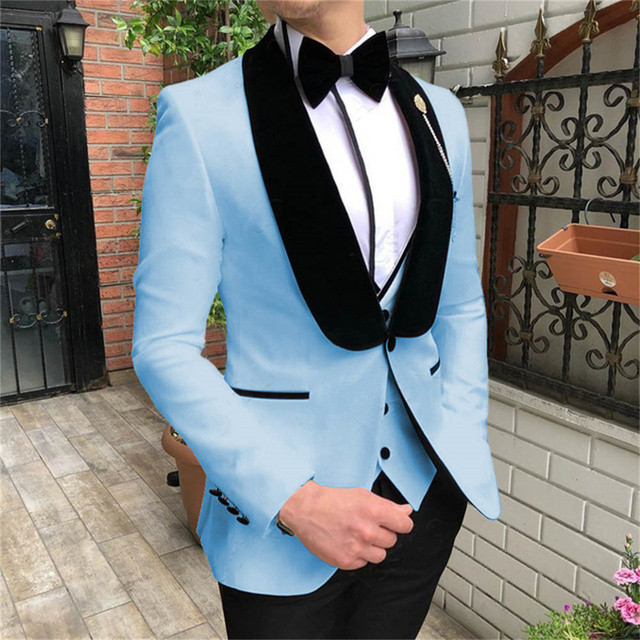 Costume pentru bărbați slim fit cu rever negru cu șal șal, smoking de mire, pentru bărbați, blazer de bal, 3 buc (sacou+pantaloni+ vestă)