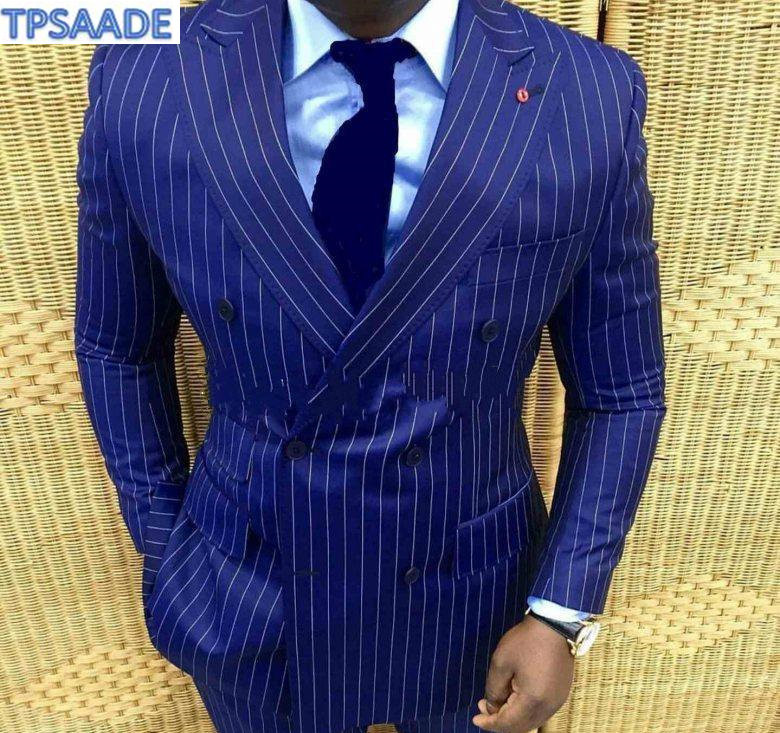 Smoking de mire cu dungi albastre, costume pentru cel mai bun bărbat, cu revere, costum de nuntă, jachetă cu pantaloni, design elegant