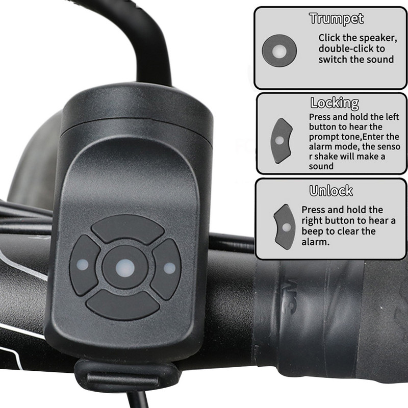 Dviračio elektrinis ragas, juodas ABS USB įkraunamas dviračio dviračio skambutis garsiakalbio žiedas dviračio priedai Garsus vairo aliarmo skambutis