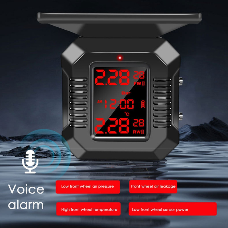 1 Ste M9 Sistem de monitorizare a presiunii în anvelope pentru motociclete Încărcare solară Sistem de alarmă pentru temperatura anvelopei Afișaj colorat TPMS fără fir