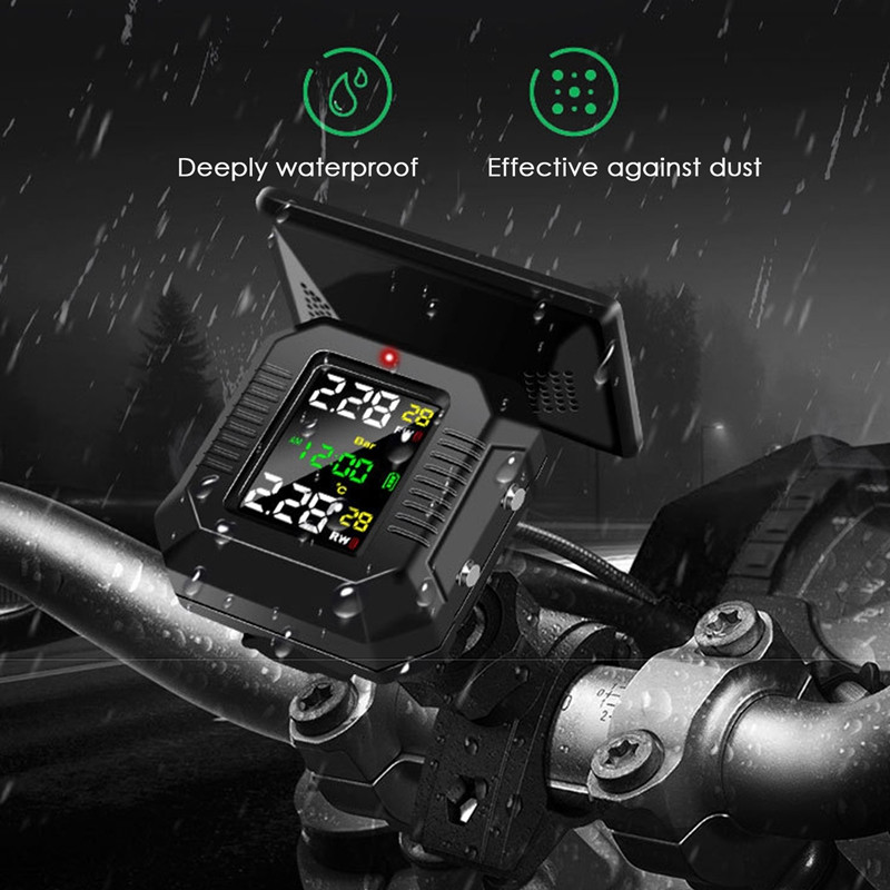 1 Ste M9 Sistem de monitorizare a presiunii în anvelope pentru motociclete Încărcare solară Sistem de alarmă pentru temperatura anvelopei Afișaj colorat TPMS fără fir