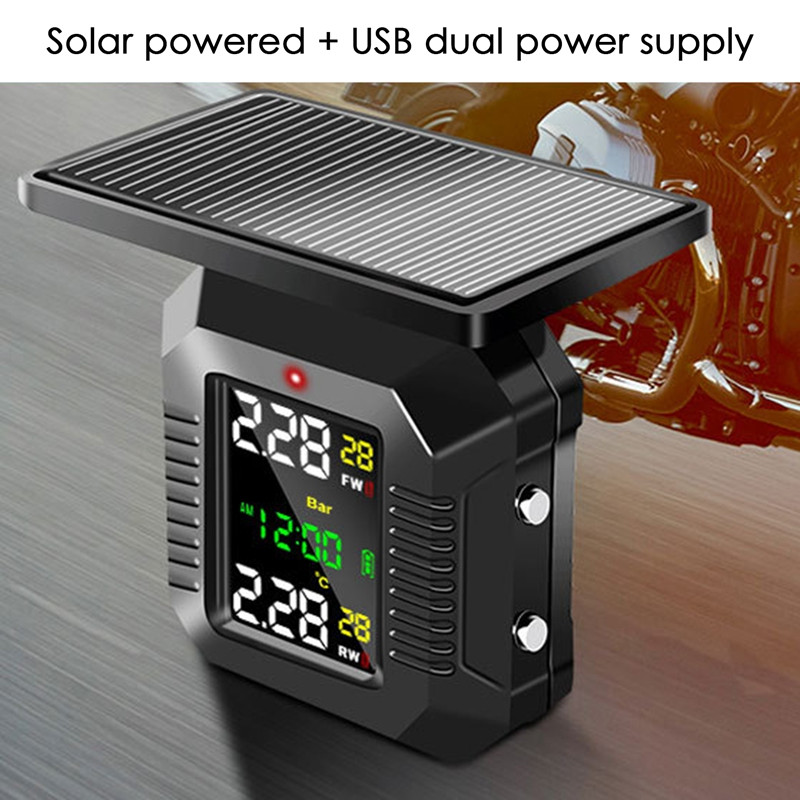 1 Ste M9 Sistem de monitorizare a presiunii în anvelope pentru motociclete Încărcare solară Sistem de alarmă pentru temperatura anvelopei Afișaj colorat TPMS fără fir