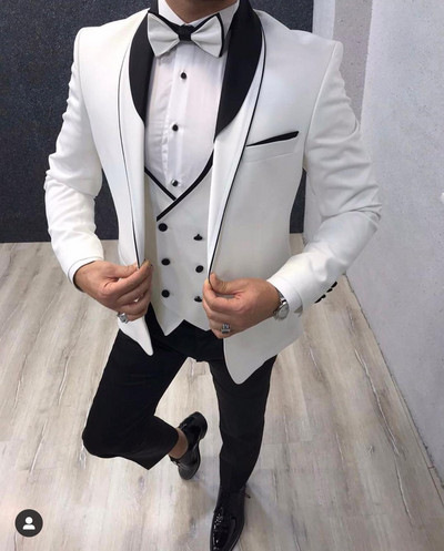 3 piese smoking de nuntă pentru mire Slim Fit Costume pentru bărbați de afaceri cu șal rever Blazer de modă pentru bărbați 3 piese (jachetă + pantaloni + vestă)