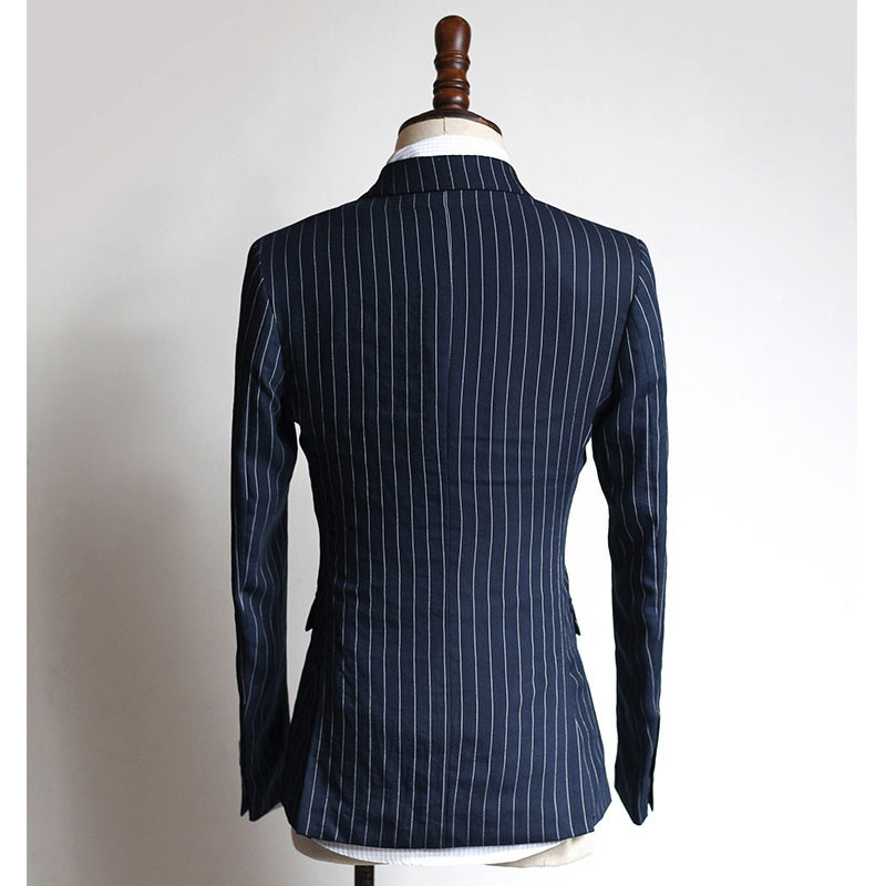 Costume de afaceri formale pentru bărbați cu dungi albastre bleumarin cu două piepte 2 buc smoking de nuntă de mire personalizate Jachetă de modă masculină cu pantalon