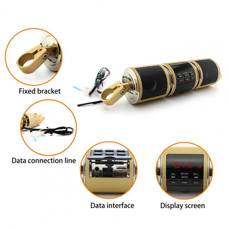 50% MT487 Difuzor compatibil Bluetooth Montare pe ghidon Ecran LED Player muzical Motocicletă Difuzor compatibil Bluetooth pentru Mot