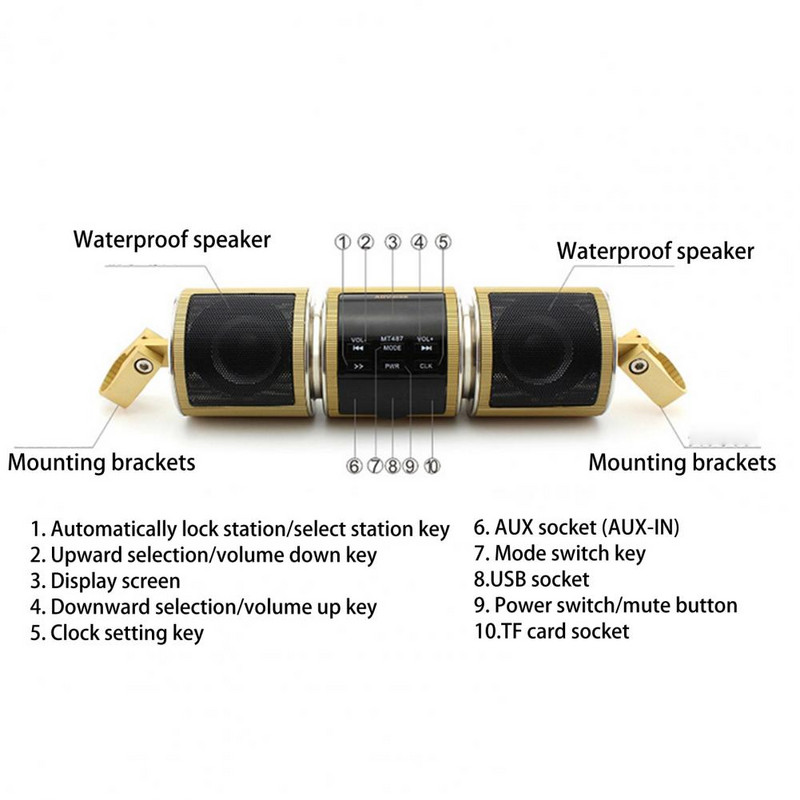 50% MT487 Difuzor compatibil Bluetooth Montare pe ghidon Ecran LED Player muzical Motocicletă Difuzor compatibil Bluetooth pentru Mot