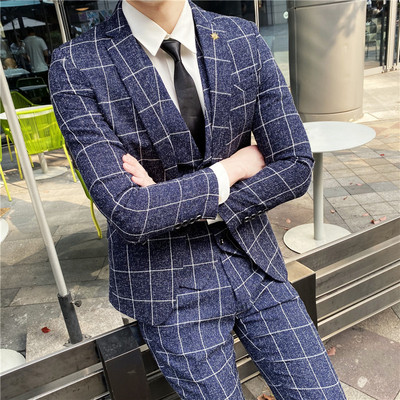 Costum în carouri pentru bărbați Blazere Pantaloni vestă 3 piese haine de birou pentru bărbați Costum de nuntă de petrecere Slim Button Tuxedo Asiatic