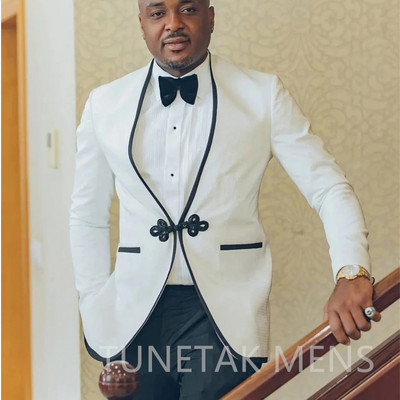 Tuxedo alb de nuntă formal pentru mire, fără guler, costume slim pentru bărbați, 2 piese personalizate, jachetă de modă masculină, pantaloni 2022
