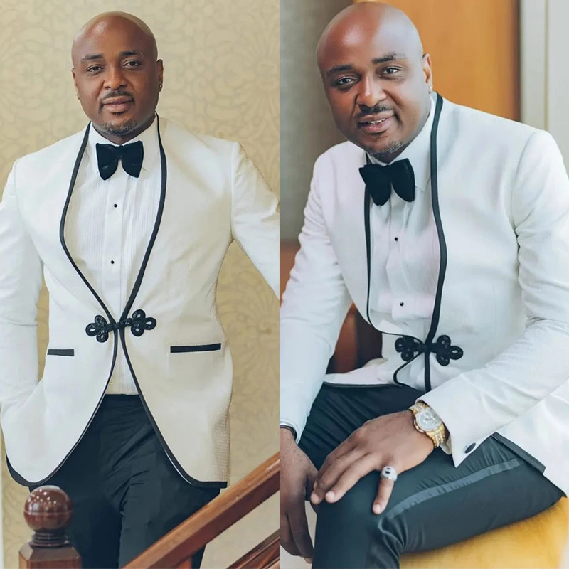 Tuxedo alb de nuntă formal pentru mire, fără guler, costume slim pentru bărbați, 2 piese personalizate, jachetă de modă masculină, pantaloni 2022