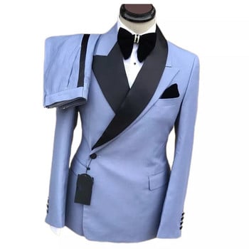 Ανδρικά κοστούμια με διπλό στήθος Slim Fit 2 τεμαχίων Σμόκιν Γαμπρός Γάμου Επίσημο Ανδρικό Σακάκι Μόδας (Σακάκι+Παντελόνι) Προσαρμοσμένη στολή