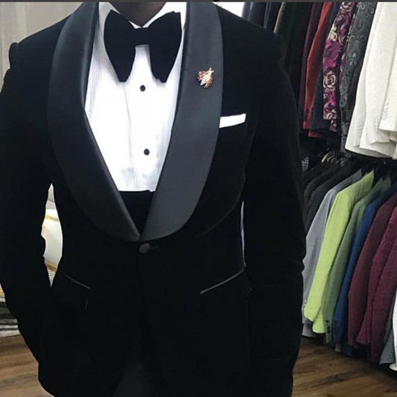 Tuxedo de nuntă din catifea neagră, 3 piese, costume africane pentru bărbați pentru iarnă, slim fit, mire, costum masculin, vestă, vestă, cu pantaloni