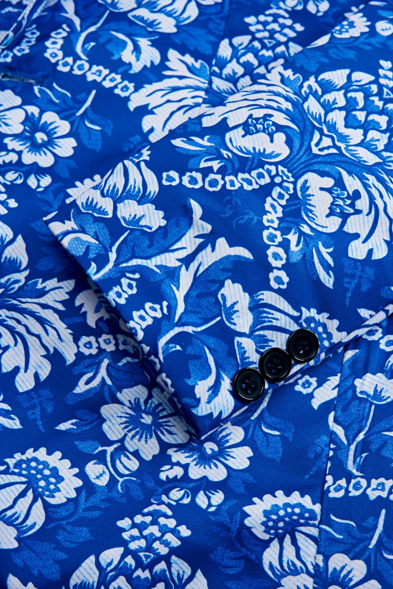 Noi Bărbați Business Casual Slim Set Sets Moda albastru imprimat Tuxedo Mireasa formala Rochie Blazer spectacole de scenă Costum