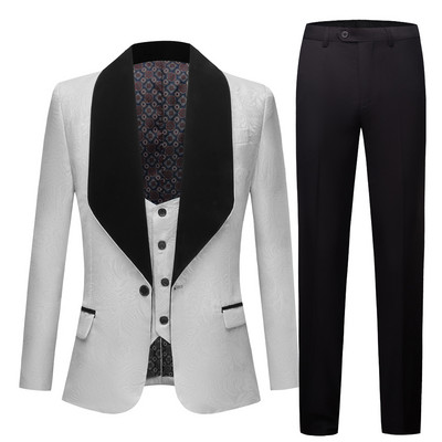 Moda bărbați șal mare rever 3 piese set roz roșu albastru alb negru costume de mire nuntă jacquard smoking banchet calitate