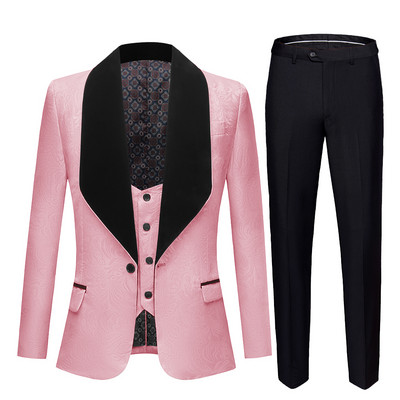 Moda bărbați șal mare rever 3 piese set roz roșu albastru alb negru costume de mire nuntă jacquard smoking banchet calitate